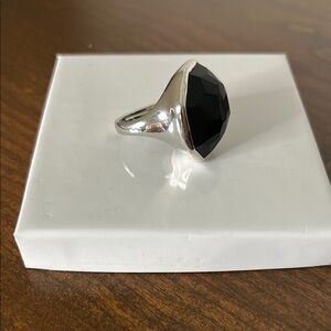 Stella & Dot silver black faux gem stone ring minimalist chic contemporary